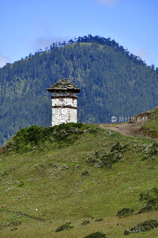 石头chorten, dundungneysa, Phobjikha山谷，Wangdue Phodrang区，不丹
